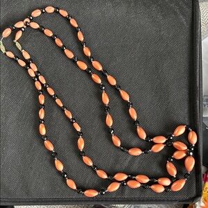 Vintage Elegant Orange and Black Beaded Necklace